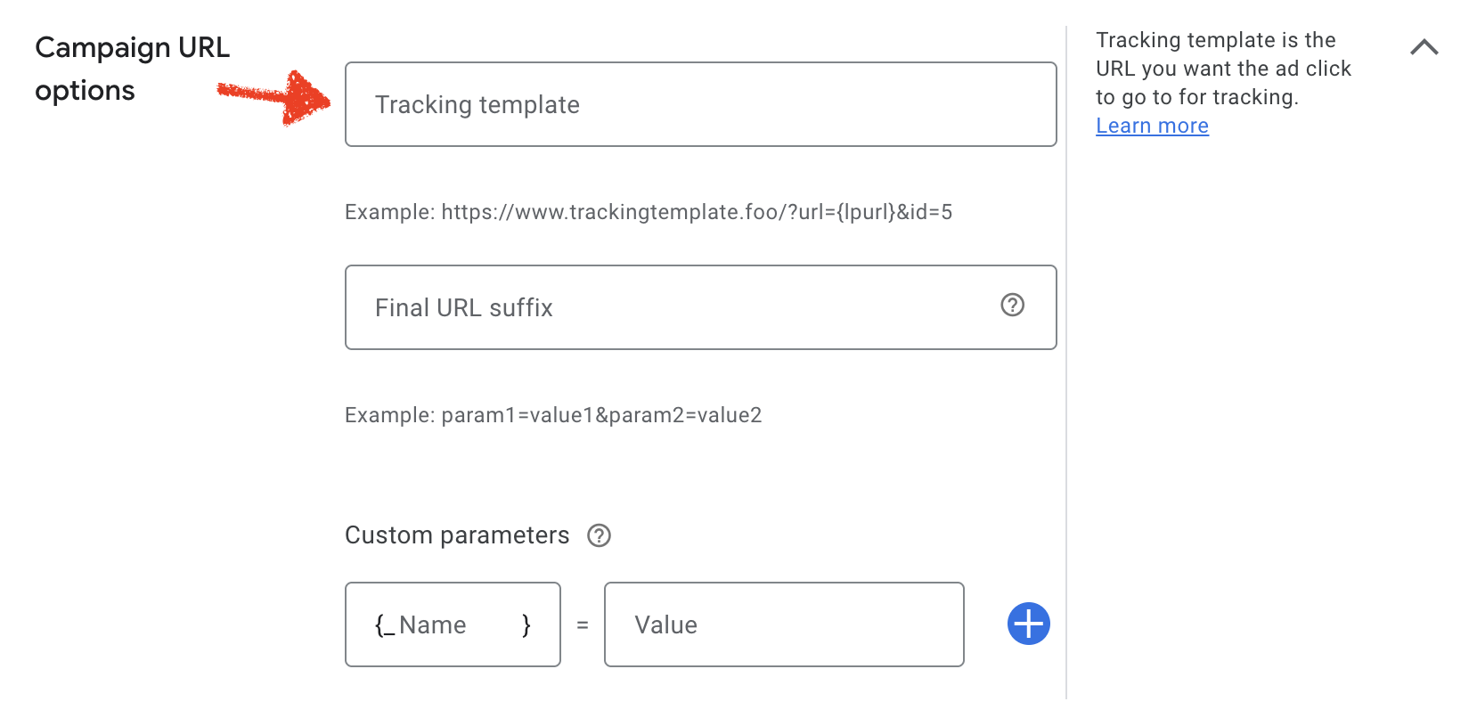 Ad group-level tracking template settings in Google Ads