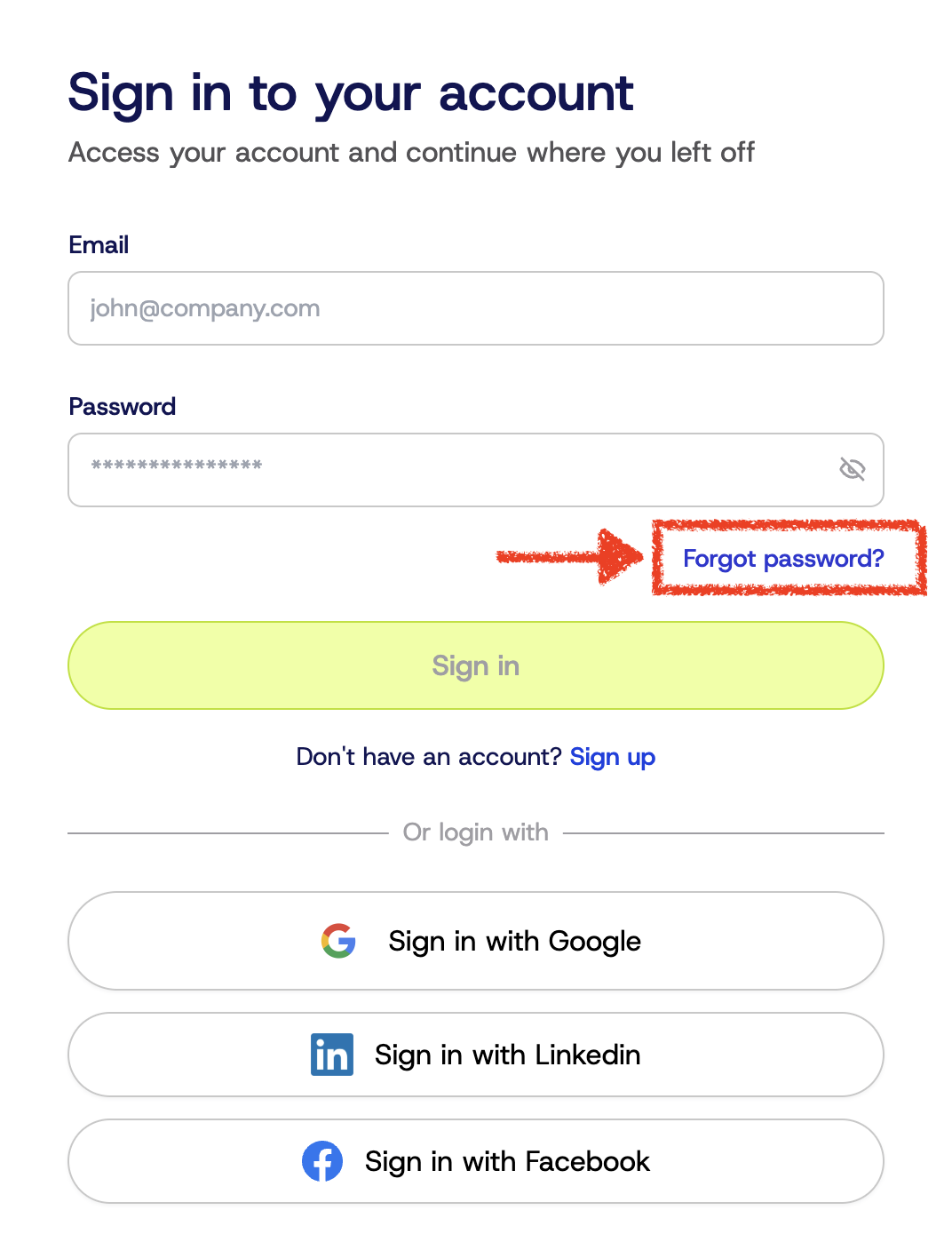 Password reset on the ClickGuard login page