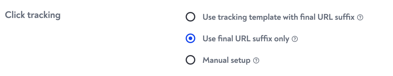 Click tracking set up with a URL suffix only in ClickGuard