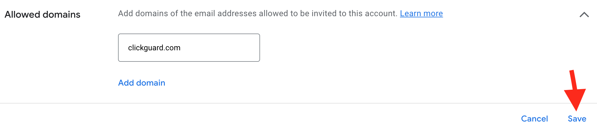 clickguard.com added to allowed domains in Google Ads