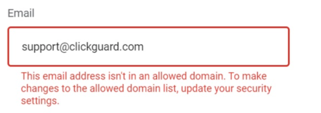 Google Ads error saying the email address isn't in an allowed domain