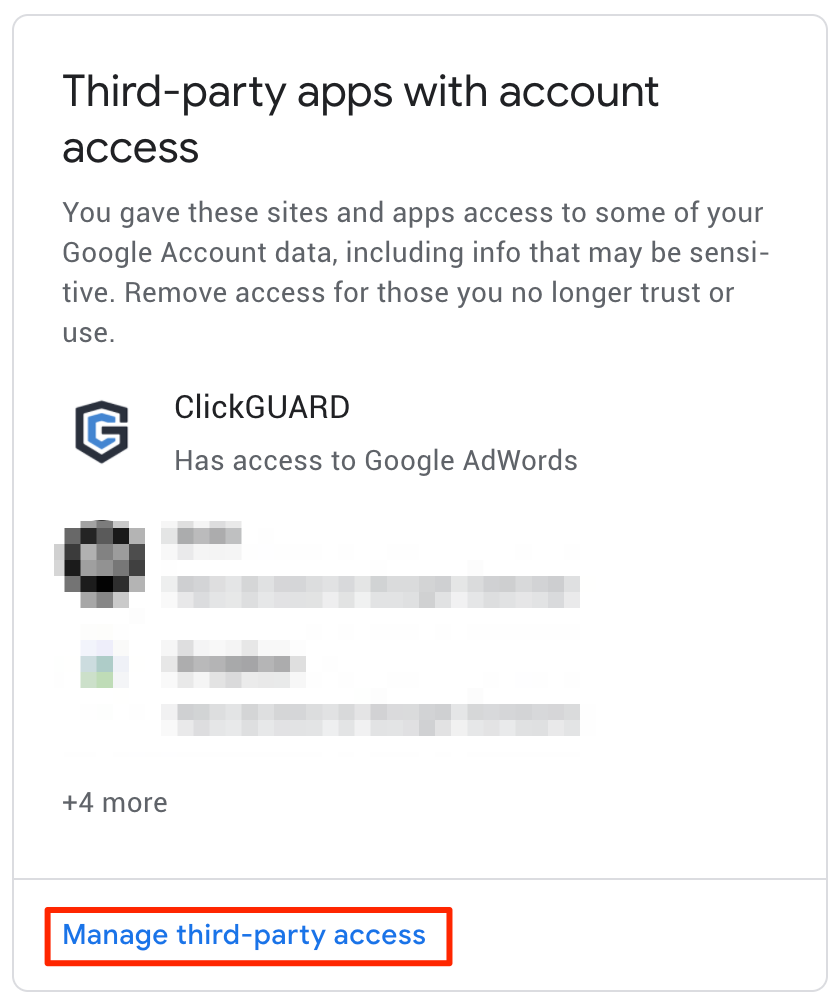 Manage third-party access under Third-party apps with account access in Google account security