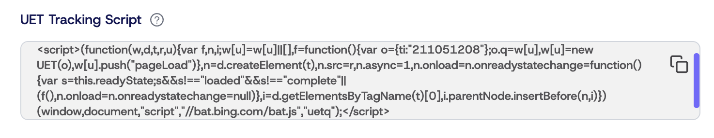 UET Tracking Script to copy in ClickGuard settings
