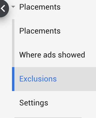 Placements Exclusions in the Google Ads campaign sidebar