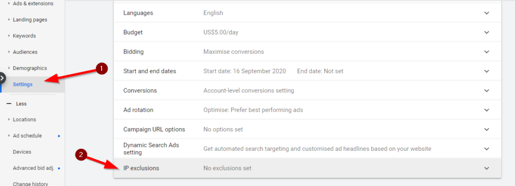  IP exclusions on Google Ads
