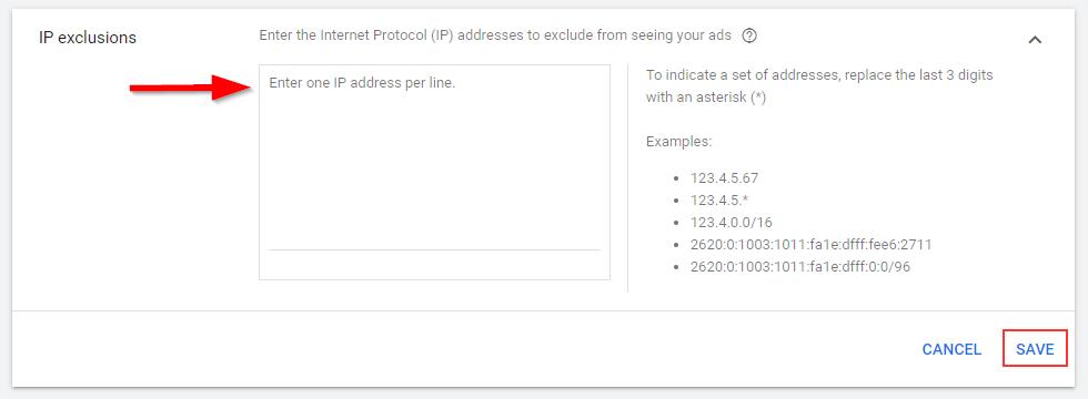 Blocking invalid traffic IVT with IP exclusions