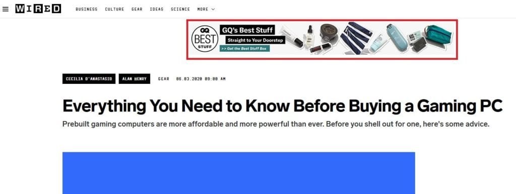 GQ’s Google Display ads banner