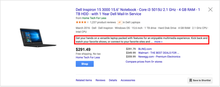 Google Shopping Ad Example