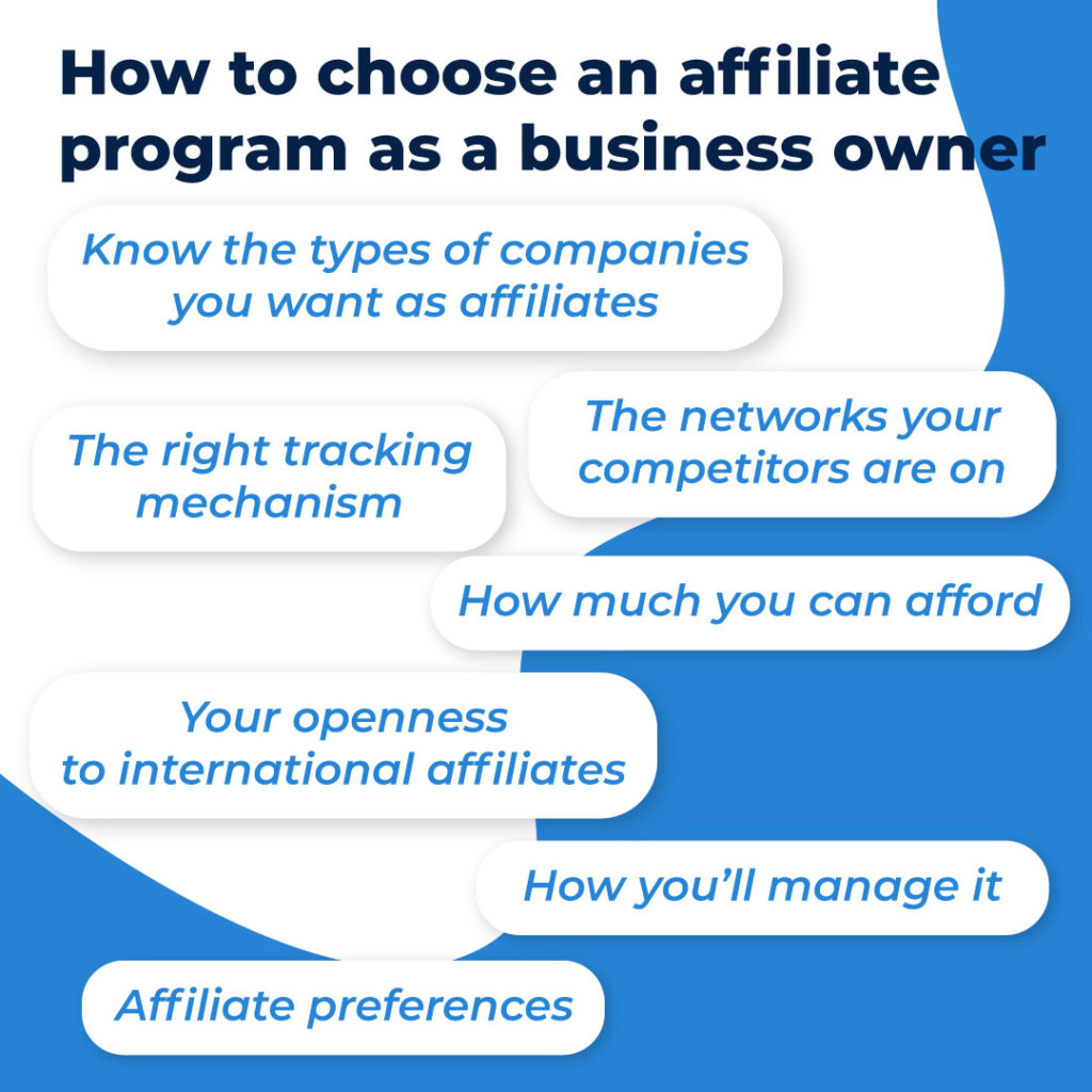how to choose an affiliate program as a business owner