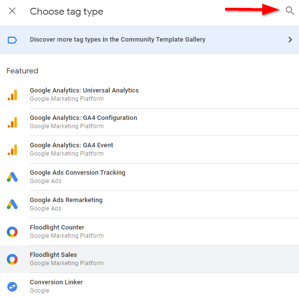 configure tag type gtm