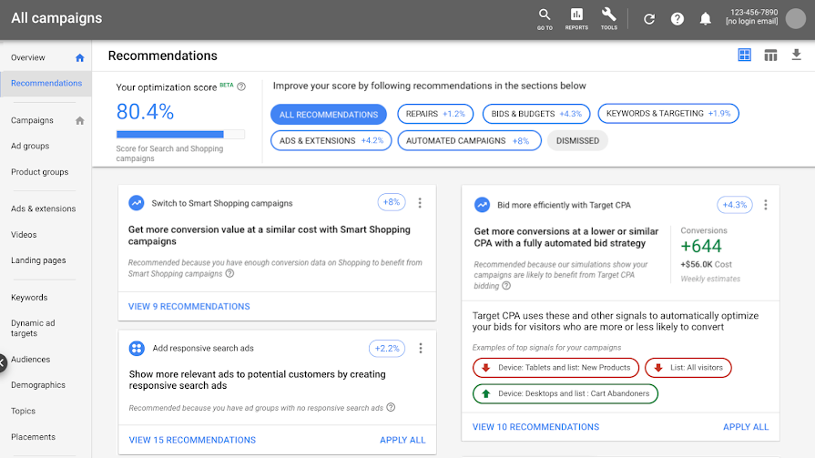 google ads optimization score
