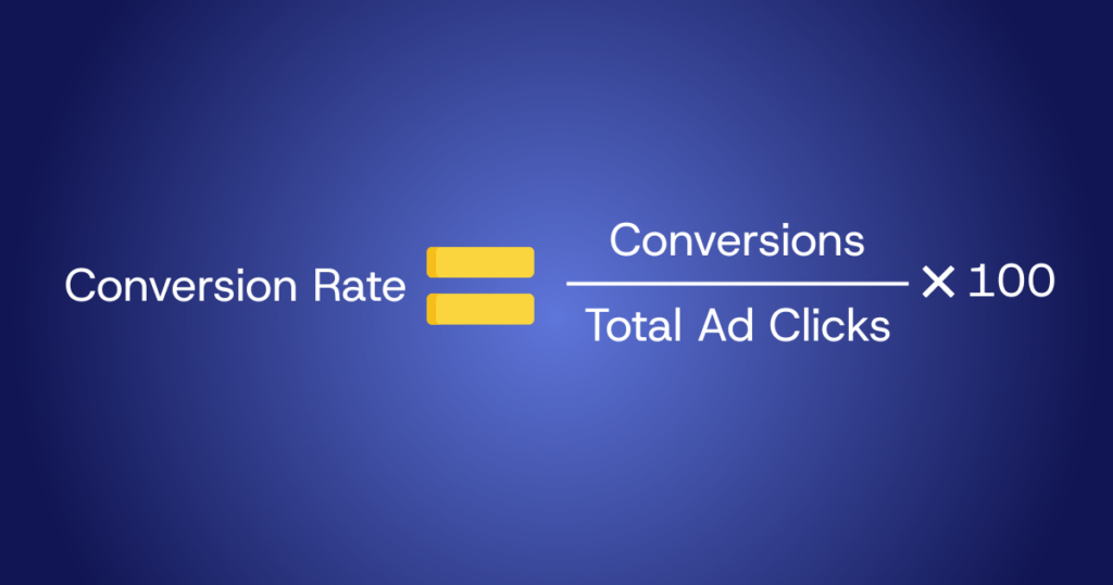 Conversion Rate = (Conversions ÷ Total Ad Clicks) × 100
