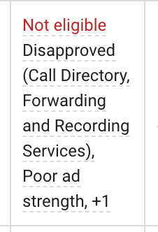Google Ads Call Directory Disapproved