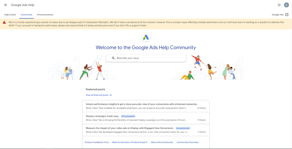 Google Ads disapproval community page