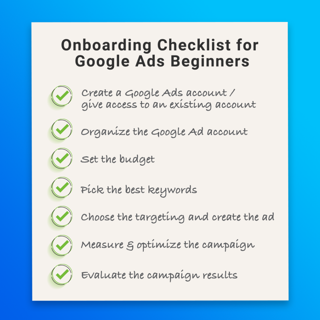 onboarding checklist for google ads beginners
