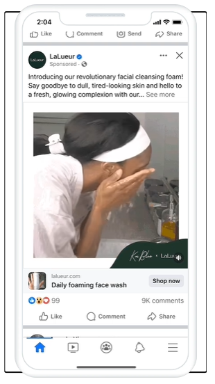 Video ad example on Facebook