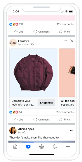 Carousel ad example on Facebook