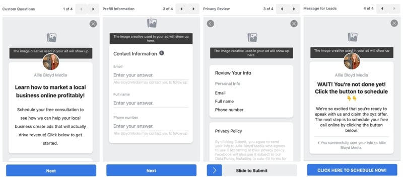 Lead form ad example on Facebook / Image: Socialmediaexaminer.com
