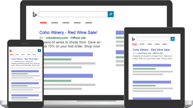Ads created on Microsoft Ads displayed on Bing