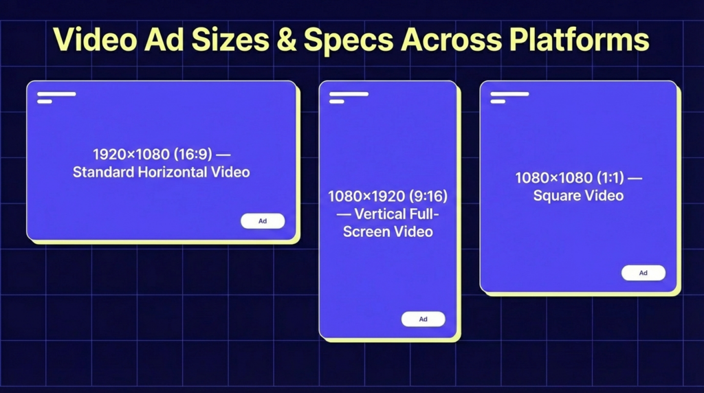 Platforms like Google Ads and social networks support multiple video layouts, which you can use to reach audiences at every stage of the funnel. Here are the core video specs that matter in 2026: