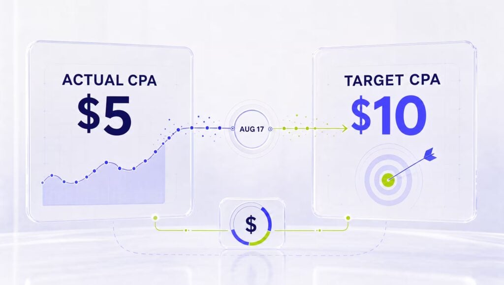 Actual CPA of $5 compared with a Target CPA of $10 under the updated Google Ads bidding behavior
