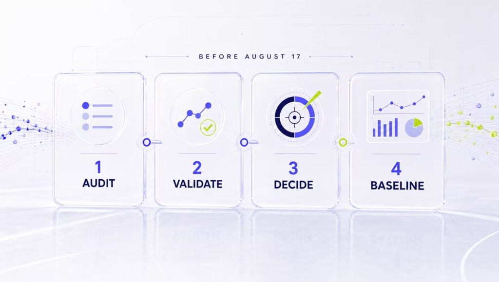 Audit, validate, decide, and baseline steps for a Google Ads target-based bidding review
